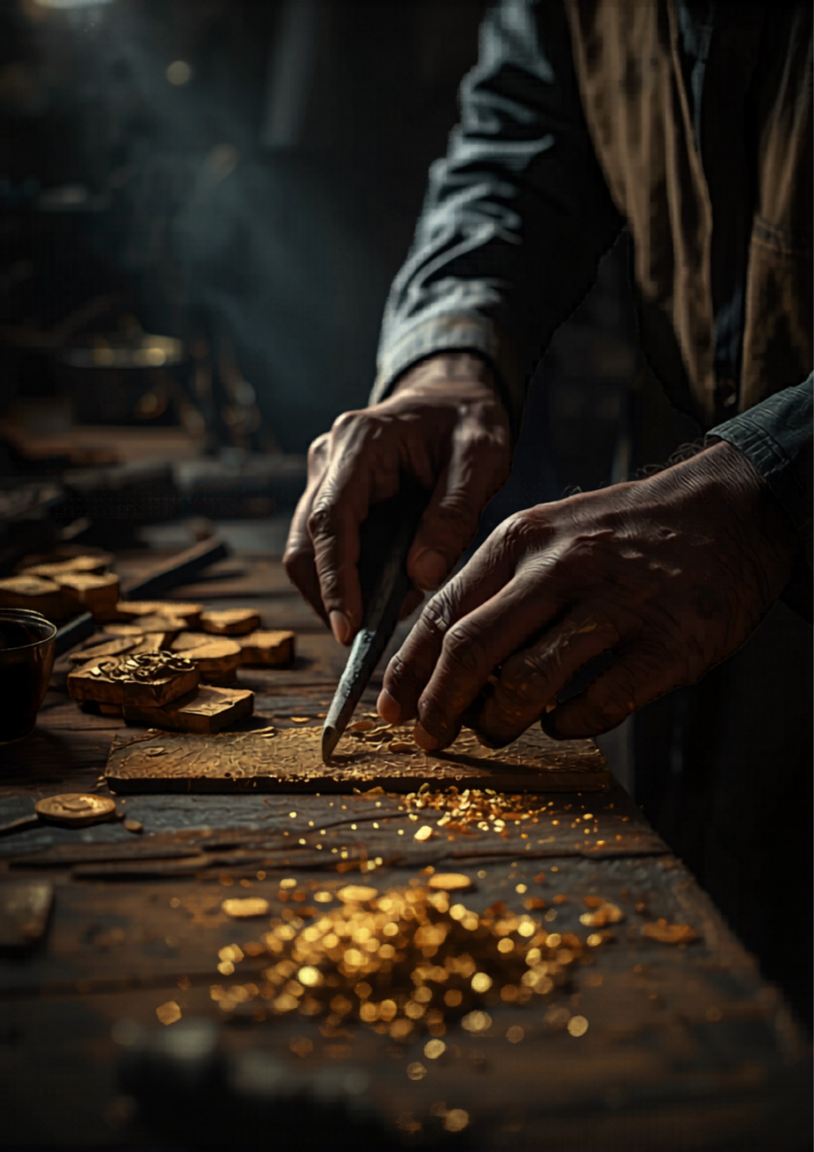 Brass craftsmanship in Kolkata workshop — raw material and tools