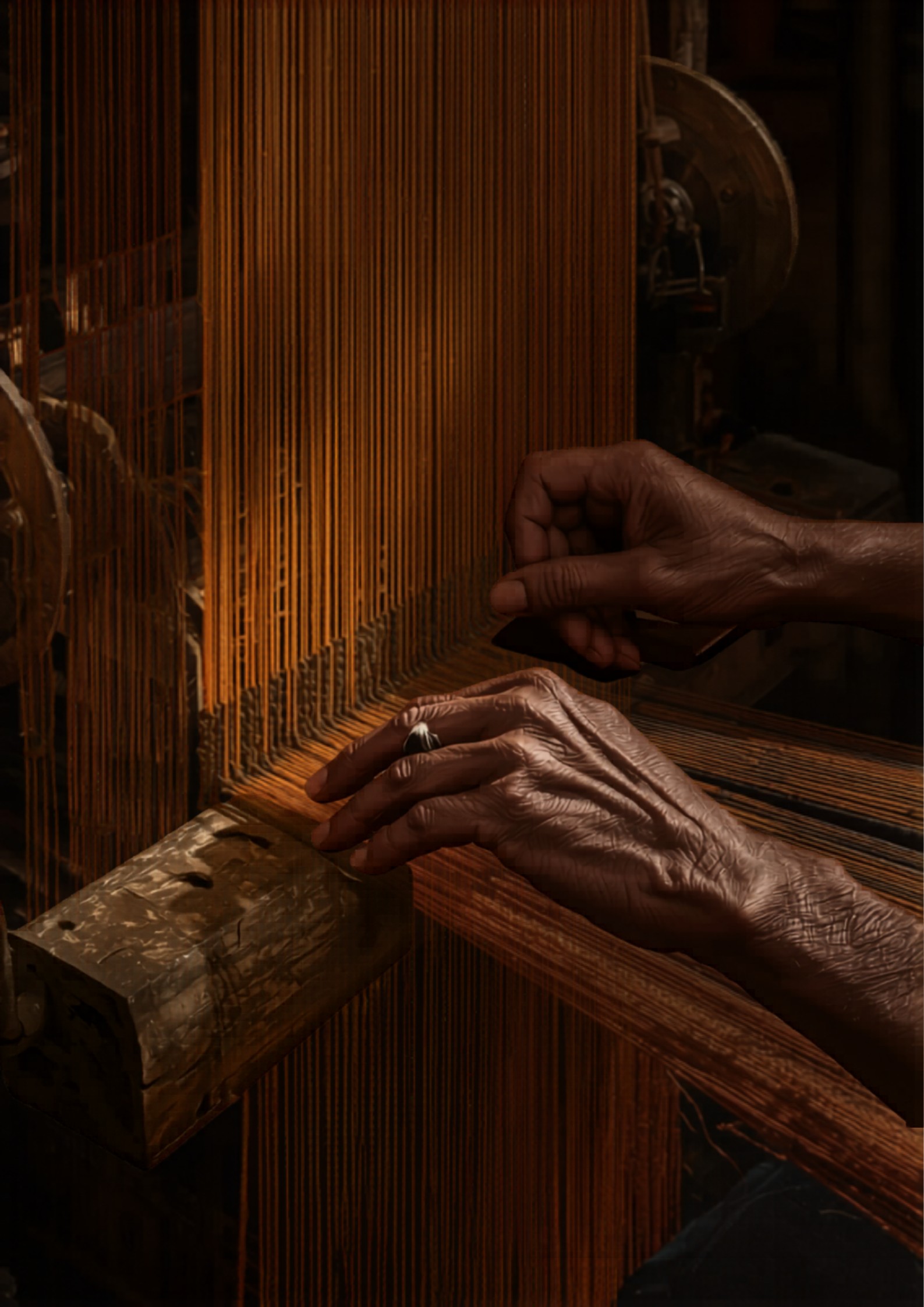 Expressive hands at work on traditional Indian handloom